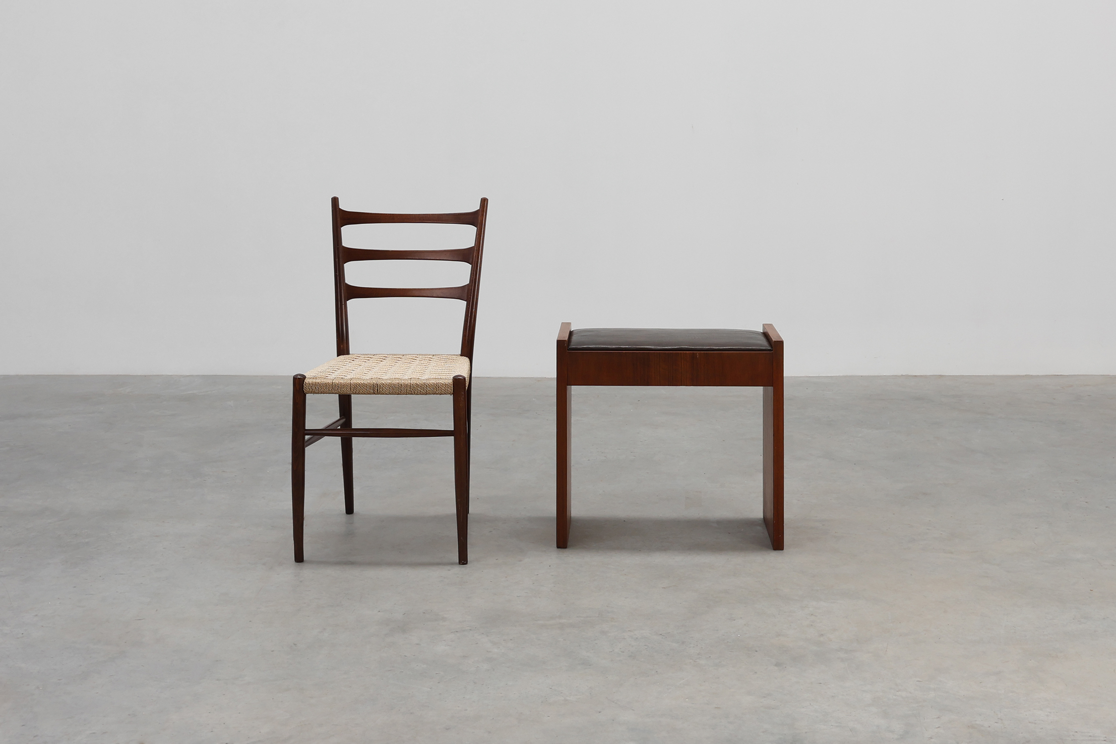 Art Deco Walnut Stool with Leather Seat, Belgium ca. 1925thumbnail